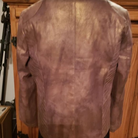 Chicos Size 2 (M) Bronze Jacket Poly/spandex Metallic Casual Zippers - Picture 3 of 6
